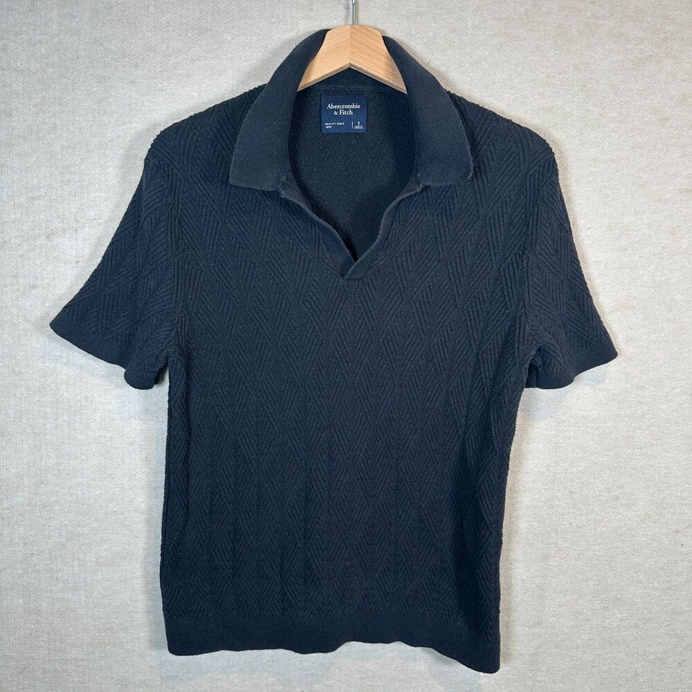 Abercrombie & Fitch Mens S Black Textured Knit Johnny Collar Sweater Polo